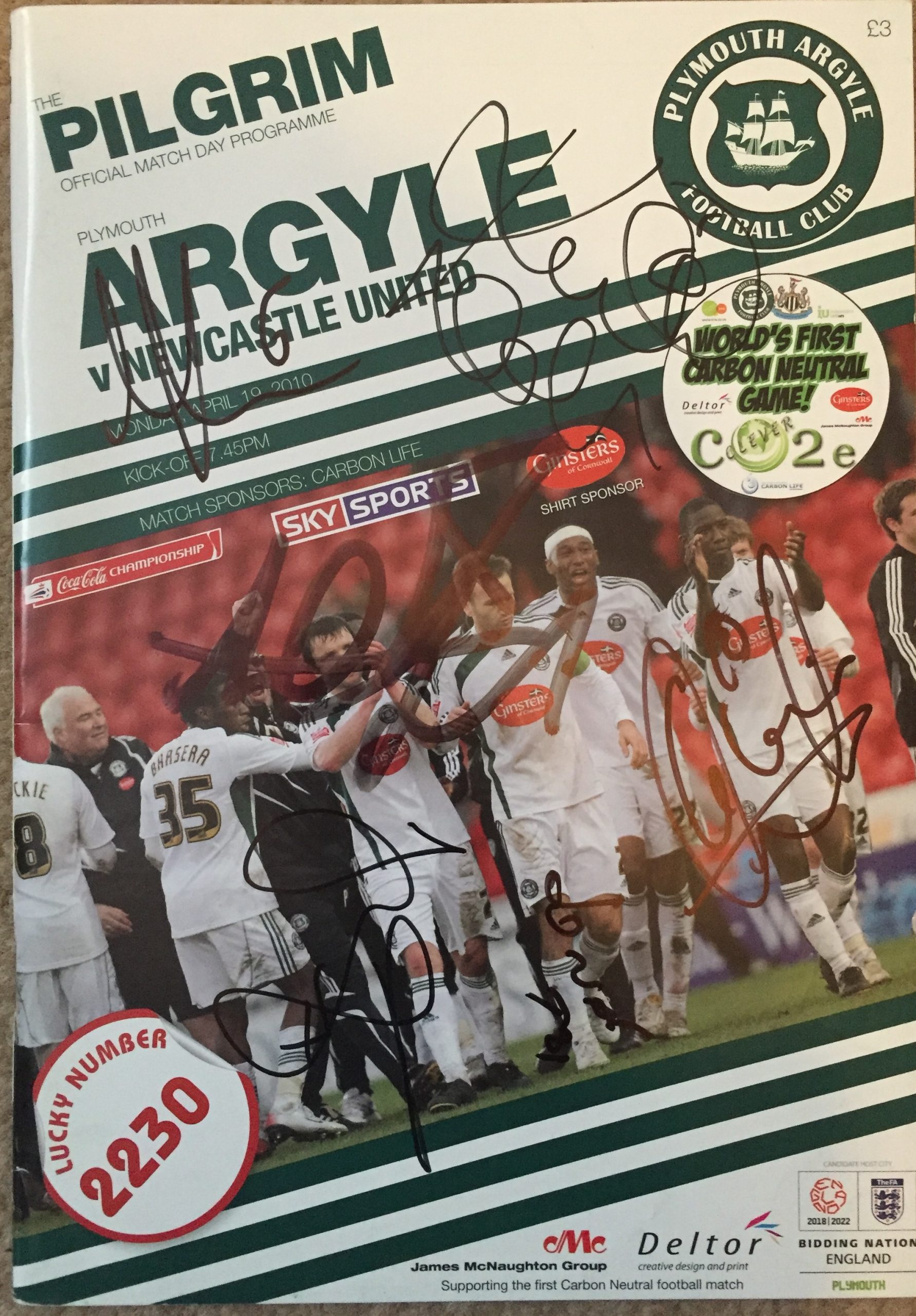 Signed Newcastle United v Plymouth Argyle 'Champions' Programme - Its ...